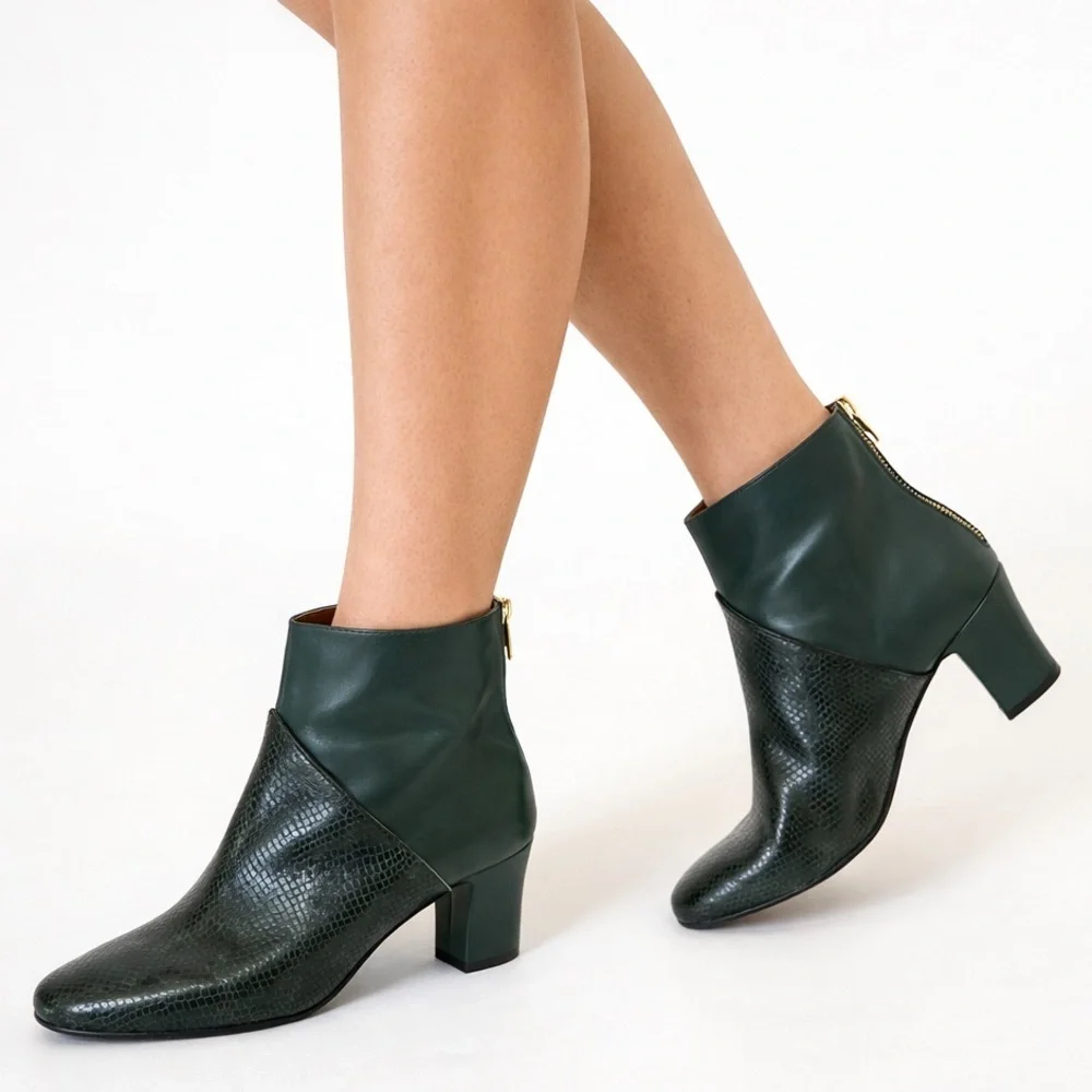 NEW LOVERS Spain Women's Green Two-Tone Leather Snakeskin Ankle Booties size 8M